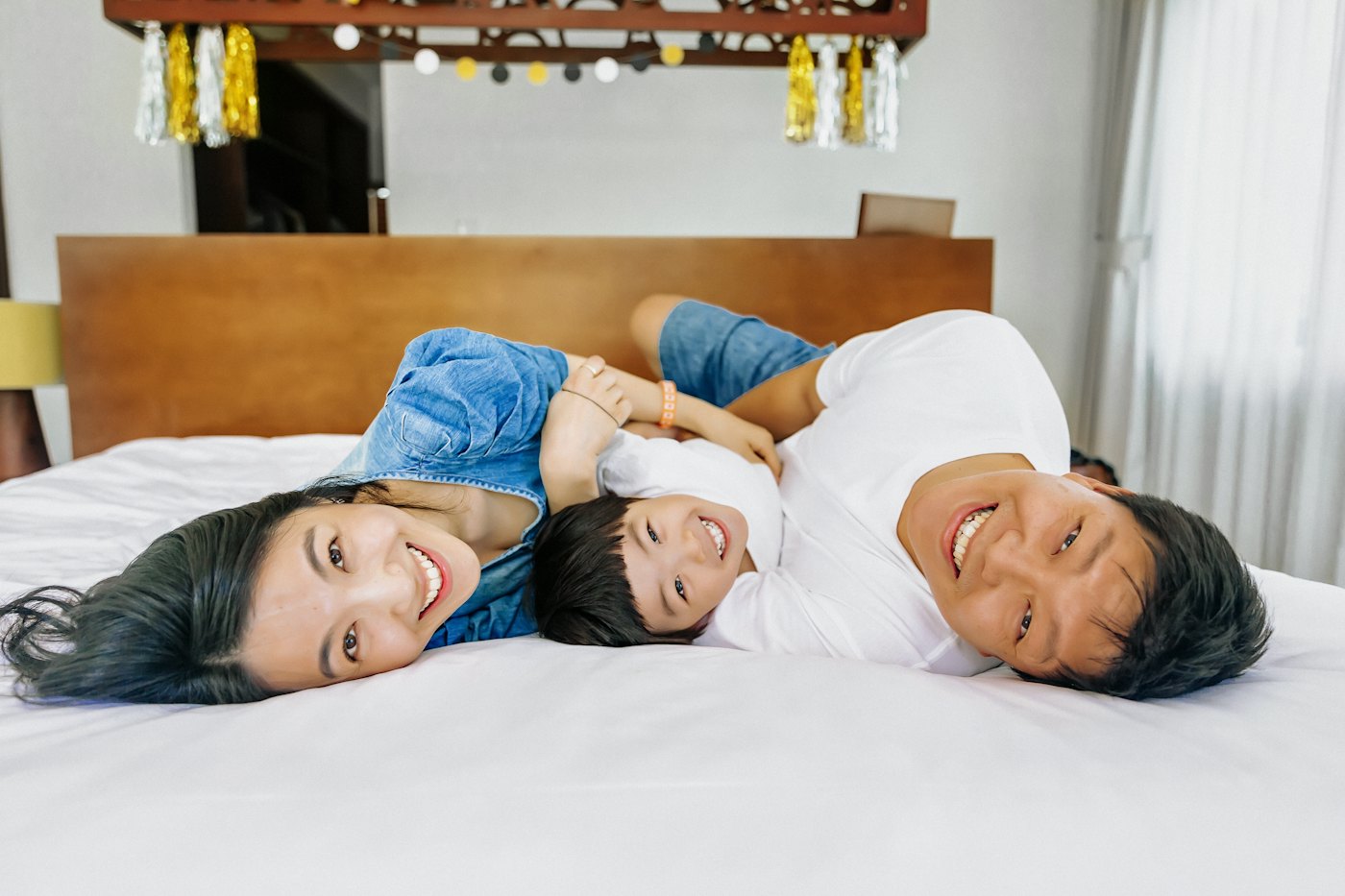 Happy family relaxing together at home